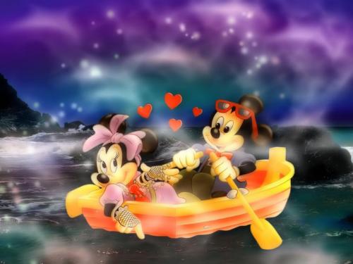 Микки и Мини в лодке катаются